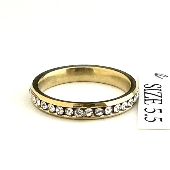 Gold Tone Ring with clear rhinestones, Size 5.5 Unisex - Picture 1 of 3